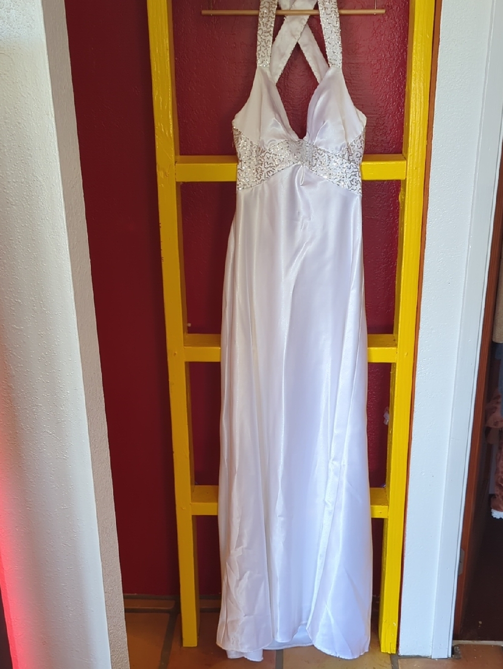 Jessica McClintock White  Evening Gown with Sequin Trim